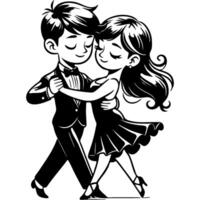 Passionate couple dancing Latin american tango in monochrome. Simple minimalistic image in black ink drawing on white background vector