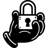 Thief hand holding a padlock in monochrome. Simple minimalistic image in black ink drawing on white background vector