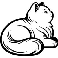 Fluffy cat is waiting for the owner lying down in monochrome. Simple minimalistic image in black ink drawing on white background vector