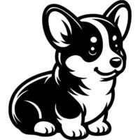 Sitting corgi puppy in monochrome. Simple minimalistic image in black ink drawing on white background vector