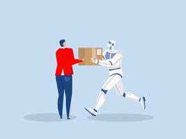 Artificial intelligence,The concept of deliver and industry of the future,Robot give the cardboard box to the person. Delivery future.Modern technology. illustration vector