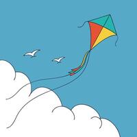 A kite flying in the sky with birds flying around it vector