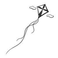 A black and white drawing of a kite flying in the sky vector