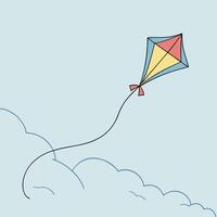 A kite flying in the sky with a cloud in the background vector