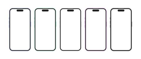 Colorful mobile phone device set illustration. Smartphone mockup template with empty display for user interface design vector