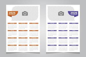 2025 and 2026 One Page Wall Calendar Design Template with minimal design vector