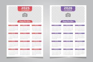 Modern One Page Wall Calendar Design Template for 2025 and 2026 vector
