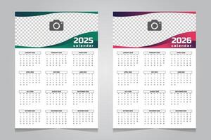 green and pink 2025 2026 One Page Wall Calendar Design Template with abstract background vector