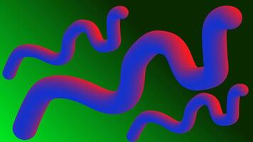 Three wavy objects like snake with pink blue gradient on green gradient background vector