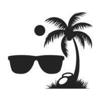 A black and white silhouette of sunglasses and a palm tree vector