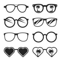 Glasses with palm trees and hearts on them vector