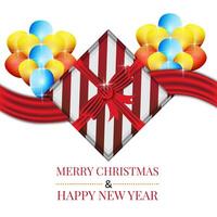 Merry Christmas and Happy New Year Background with Gift Box and Red Bow in Horizontal Ribbon Design vector