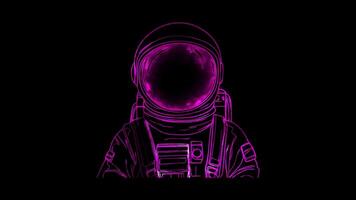 Neon frame effect, space suit and helmet on black background video