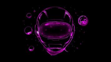 Neon frame effect, space suit and helmet on black background video
