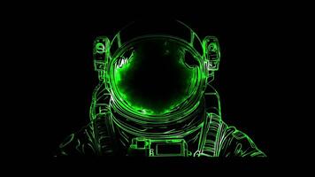Neon frame effect, space suit and helmet on black background video