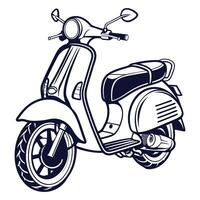 a scooter is shown in a black and white drawing vector