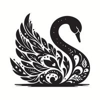 a black and white swan with floral patterns vector