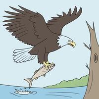 an eagle is flying over a fish in the water vector