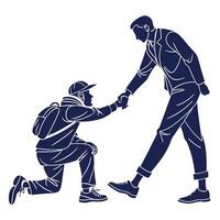 a man is kneeling down to help another man vector