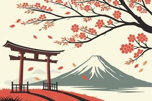 Japanese landscape with tor ii gate and mountain vector