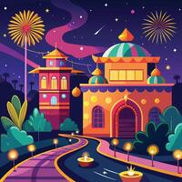 a colorful building at night vector