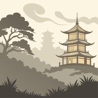 Asian landscape with pagoda and trees vector