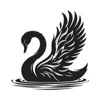 black swan on the water with wings spread out vector