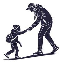 silhouette of a man and a child walking together vector