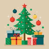 Christmas presents under a Christmas tree. vector