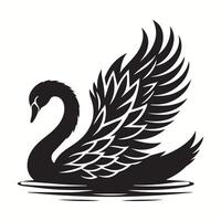 black swan on water with wings spread out vector