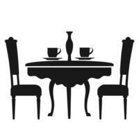 a black and white illustration of a table and chairs vector