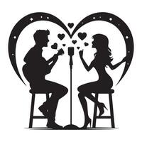 a silhouette of a man and woman singing in front of a microphone vector