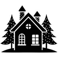 a black and white illustration of a house with trees vector
