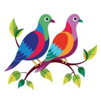 two colorful birds sitting on a branch vector