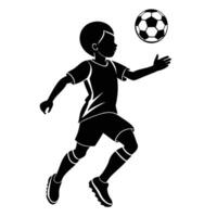 silhouette of a boy playing soccer on a white background vector