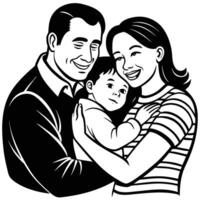 a black and white drawing of a family. vector