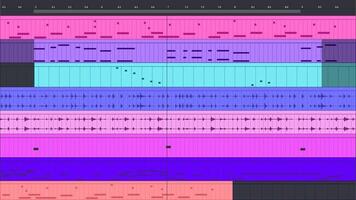Waveform Background Digital Audio Workstation DAW application. Dj music bg. Midi notes. illustration vector