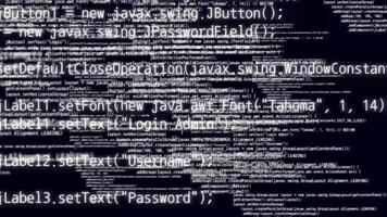 White coding scene on black background, concept of lines of code programming, error, virus and hacker code scrolling. video