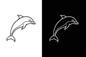 Simple Dolphin Line Icon. Outline on White and Black Backgrounds vector