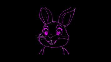 Neon frame effect, bunny with floppy ears and a smiling face on black background video
