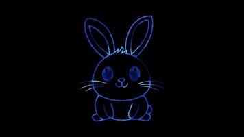 Neon frame effect, bunny with floppy ears and a smiling face on black background video