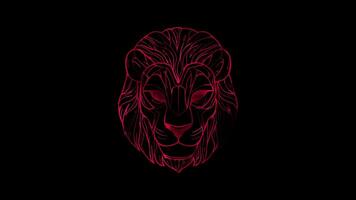 Neon frame effect, lion mask with a fluffy mane and playful expressions on black background video