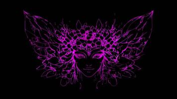 Neon frame effect, magical fairy with glittering wings and flowers on black background video