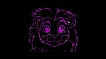 Neon frame effect, lion mask with a fluffy mane and playful expressions on black background video