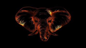 Neon frame effect, whimsical elephant with big ears and a trunk on black background video
