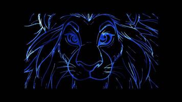 Neon frame effect, lion mask with a fluffy mane and playful expressions on black background video