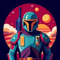 The boba fett character is shown in a colorful background vector