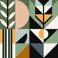 A geometric pattern with a leaf and a tree vector
