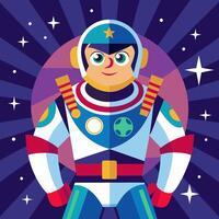 Cartoon astronaut in space with stars and planets vector