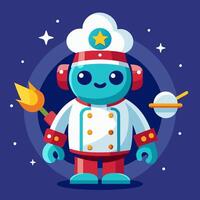 A cartoon robot in chef's uniform holding a spatula vector